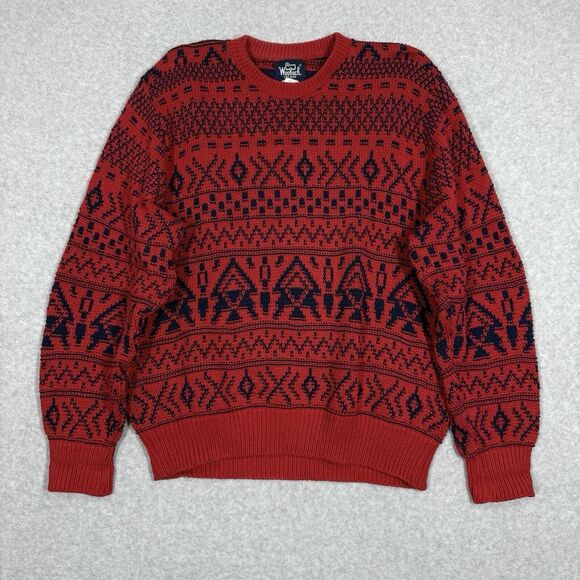Vintage Woolrich Sweater Men XL Fair Isle Geometric Chunky Knit 90s Pullover USA - Picture 1 of 12